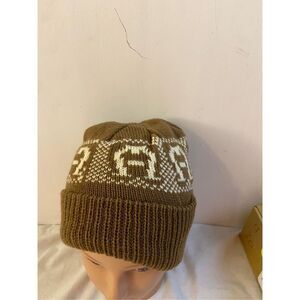 Etienne Aigner‎ toboggan knit hat new cream brown Big "A"7.5"x7.5"